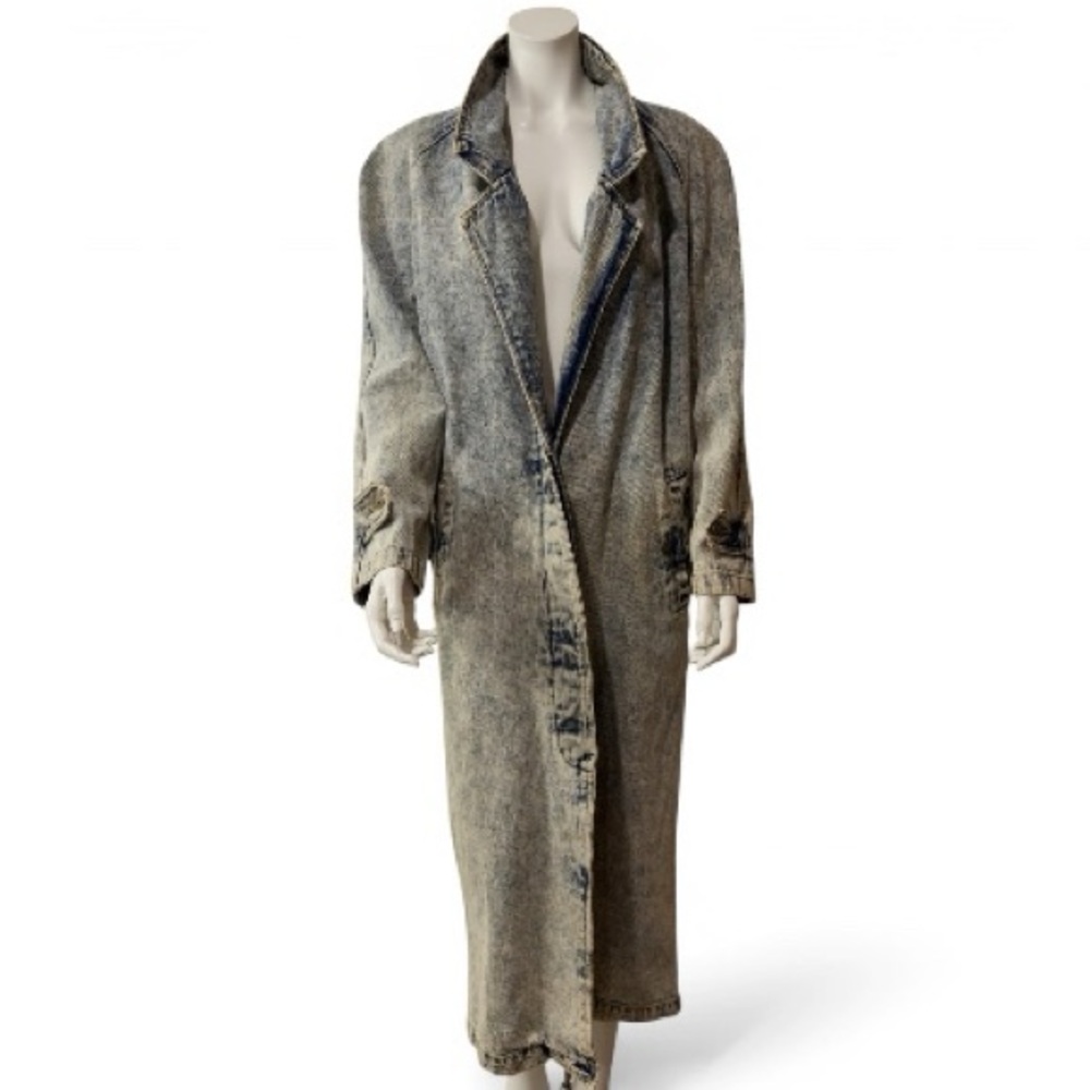 Vintage SBII Bitterman Denim Long Coat Womens Acid Washed Medium 80’s